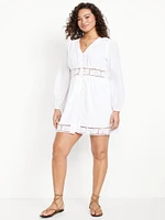 Waist-Defined Cutwork Mini Dress