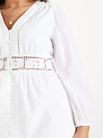 Waist-Defined Cutwork Mini Dress