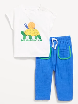 Short-Sleeve Graphic T-Shirt and Pants Set for Baby