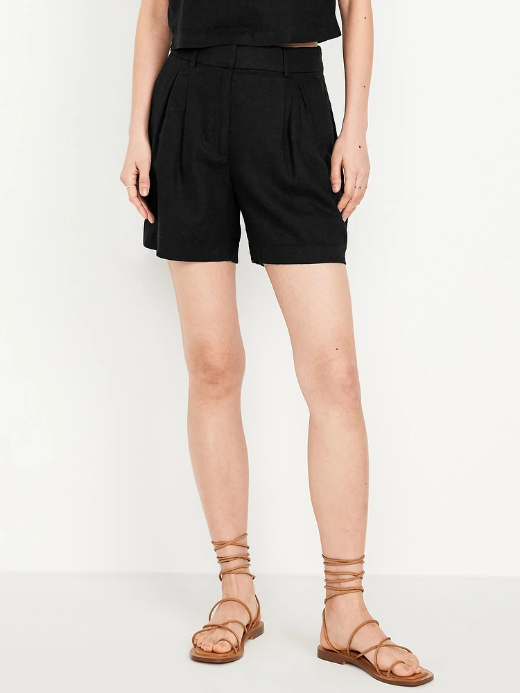 Extra High-Waisted Linen-Blend Taylor Trouser Shorts -- 5-inch inseam