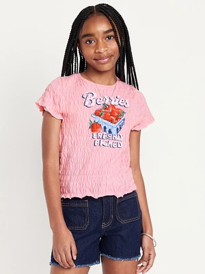 Short-Sleeve Smocked Graphic Top for Girls