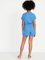 Short-Sleeve Button-Front Romper for Girls