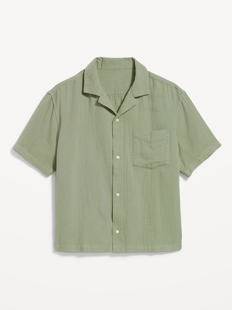 Short-Sleeve Cropped Heavyweight Camp Shirt