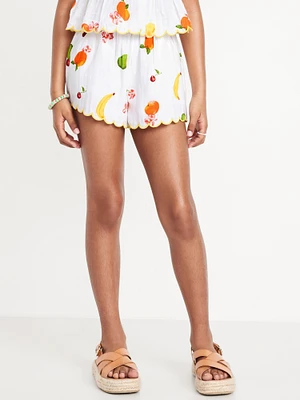 Printed Double-Weave Scallop-Trim Shorts for Girls