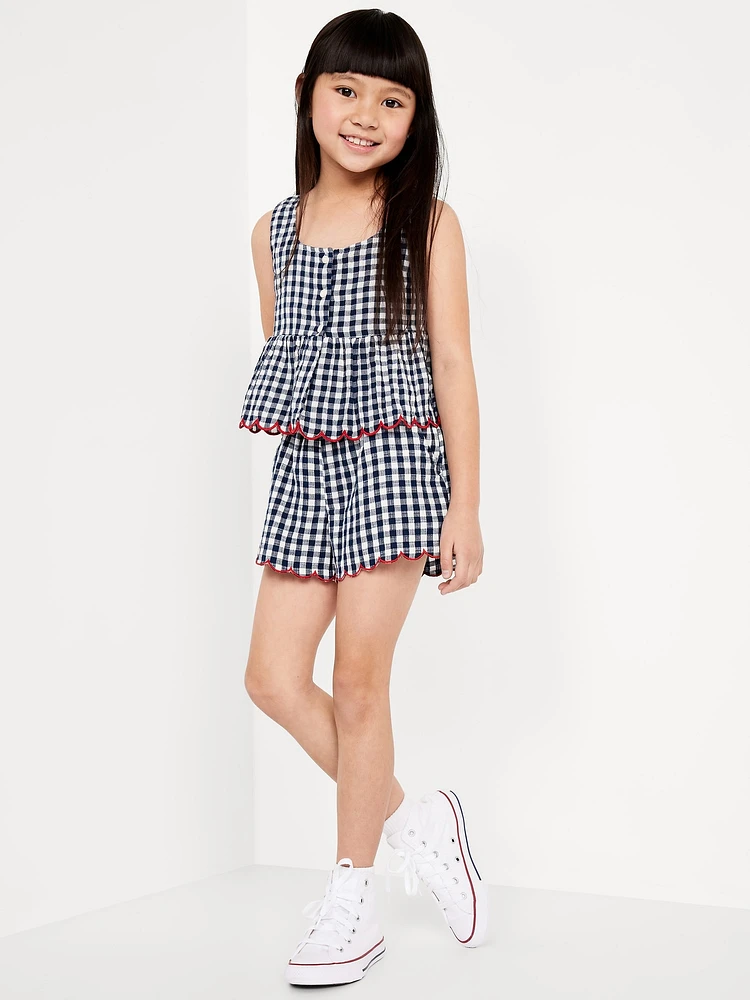 Printed Double-Weave Scallop-Trim Shorts for Girls