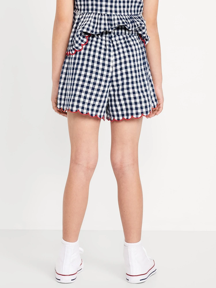 Printed Double-Weave Scallop-Trim Shorts for Girls