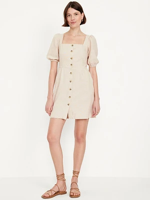 Puff-Sleeve Mini Dress