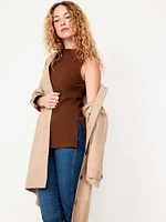 Slit-Neck Ribbed Top