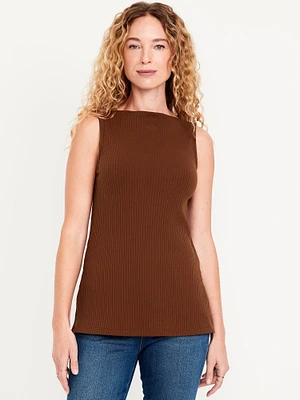 Slit-Neck Ribbed Top