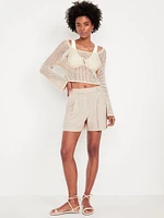 Extra High-Waisted Linen-Blend Taylor Trouser Shorts -- 5-inch inseam