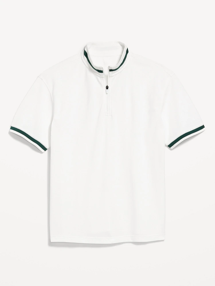 Mock-Neck Pique Quarter Zip