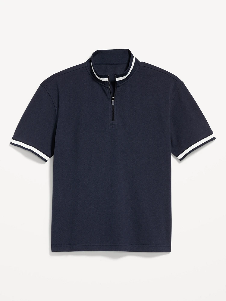 Mock-Neck Pique Quarter Zip