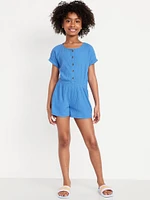 Short-Sleeve Button-Front Romper for Girls