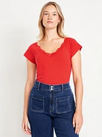Lace-Trim V-Neck Top