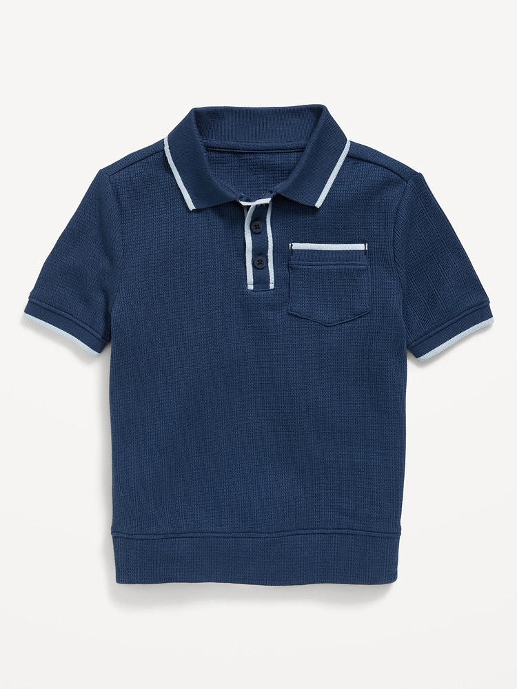 Sweater-Knit Pocket Polo Shirt for Toddler Boys