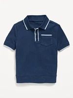 Sweater-Knit Pocket Polo Shirt for Toddler Boys