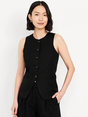 Linen-Blend Button-Front Vest