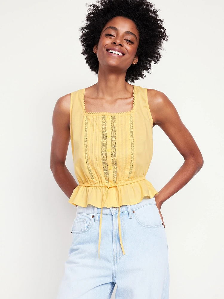 Tie-Waist Lace-Trim Top