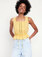Tie-Waist Lace-Trim Top