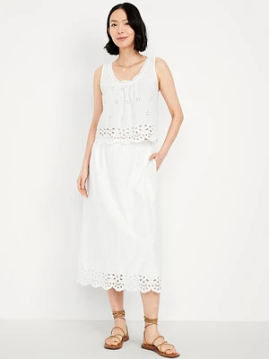 A-Line Eyelet Midi Skirt