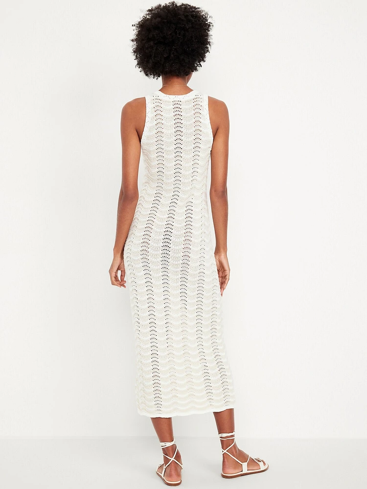 Sleeveless Pointelle-Knit Midi Dress