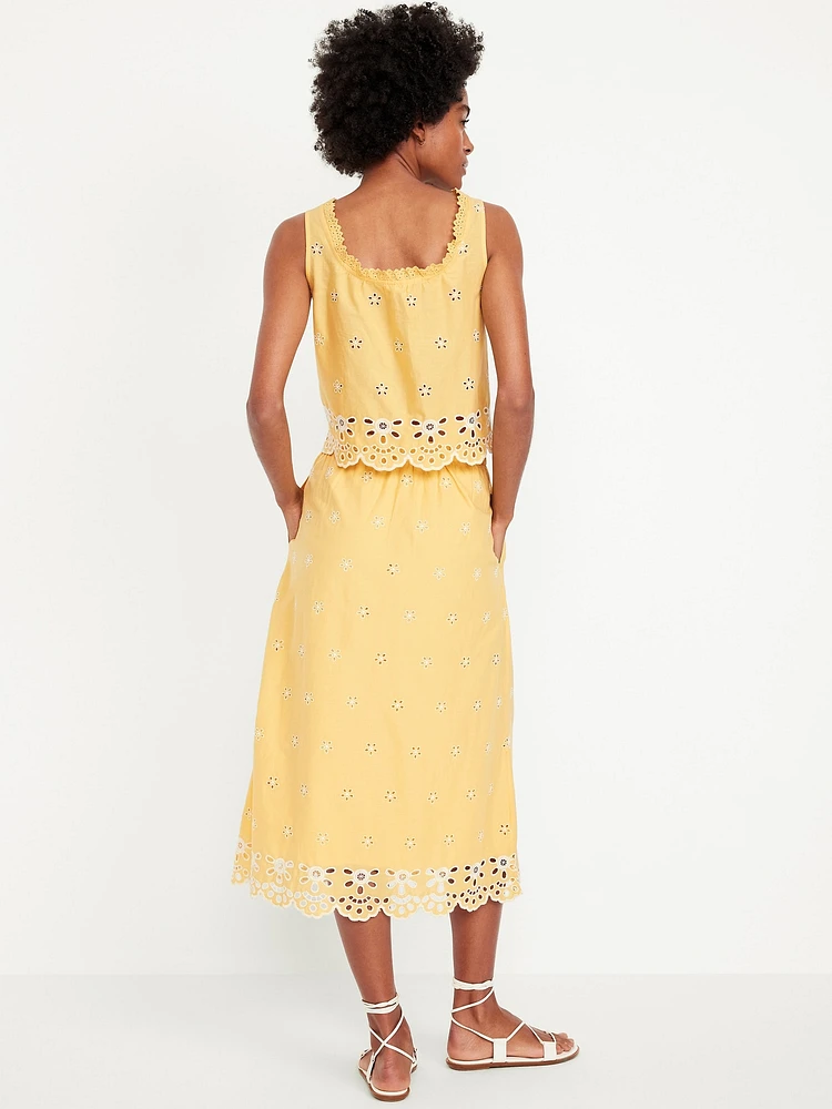 A-Line Eyelet Midi Skirt