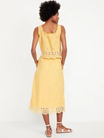 A-Line Eyelet Midi Skirt