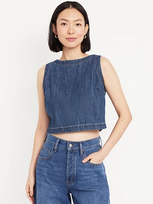 Sleeveless Hi-Neck Button-Back Top