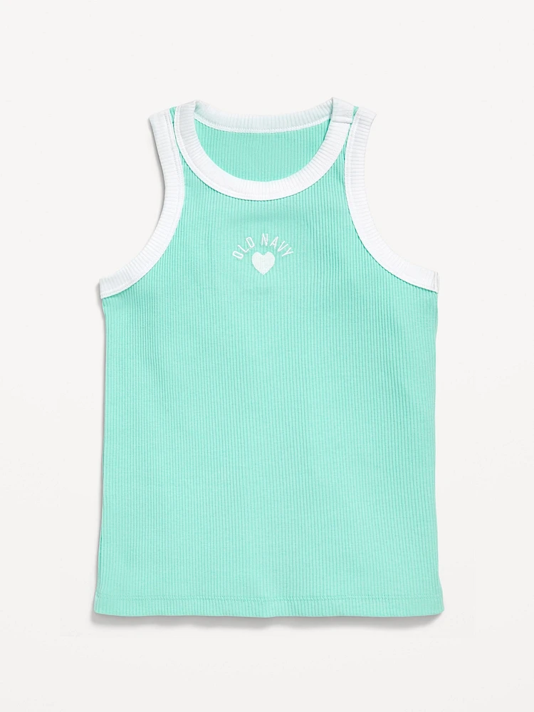 Fitted Ribbed Logo-Graphic Tank Top for Girls