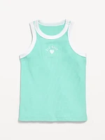 Fitted Ribbed Logo-Graphic Tank Top for Girls