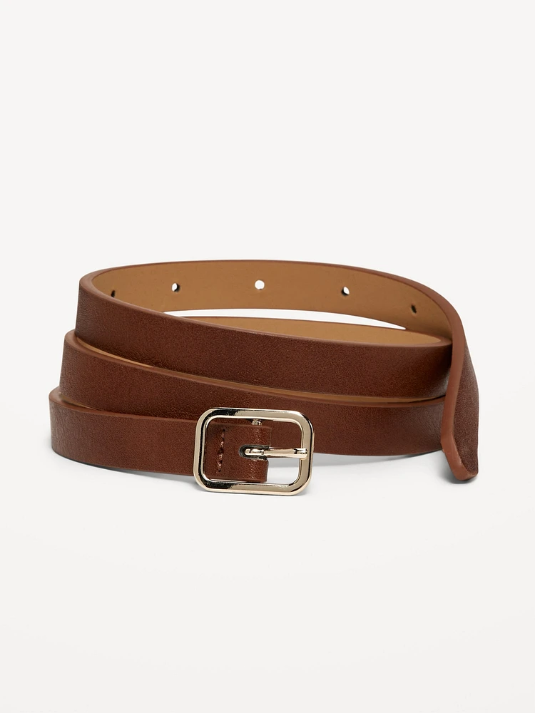 Slim Faux Textured-Leather Belt for Women