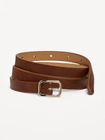 Slim Faux Textured-Leather Belt for Women