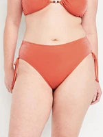 Mid-Rise Side-Tie Shine Bikini Swim Bottoms