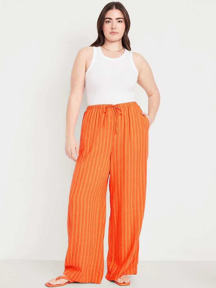 High-Waisted Linen-Blend Super Wide-Leg Pants