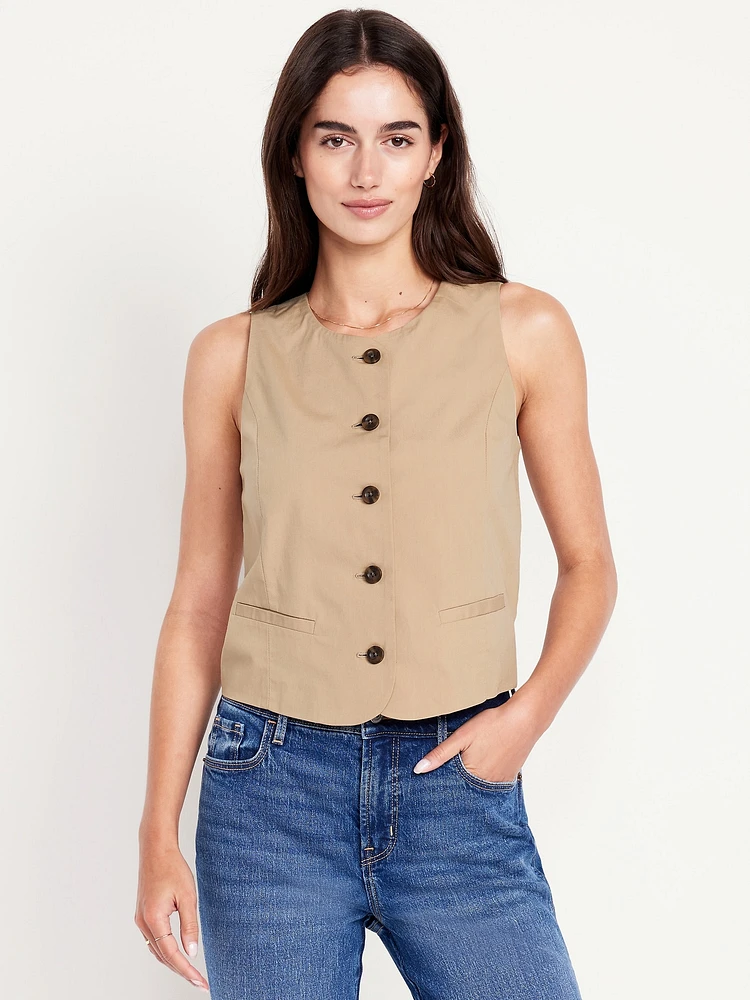 High-Neck Button-Down Vest