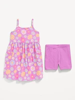 Printed Sleeveless Dress and Biker Shorts Set for Toddler Girls