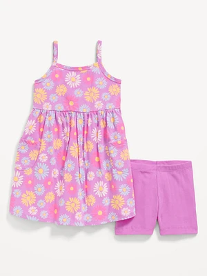Printed Sleeveless Dress and Biker Shorts Set for Toddler Girls