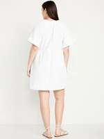 Split-Neck Crinkle Gauze Mini Swing Dress