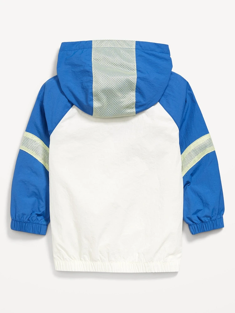 Half-Zip Mesh-Trim Hooded Jacket for Toddler Boys