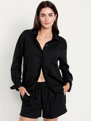 Linen-Blend Button-Down Shirt