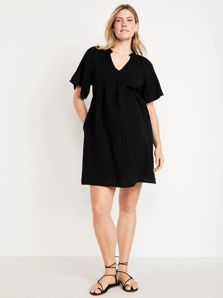 Robe courte de maternité en gaze froissée