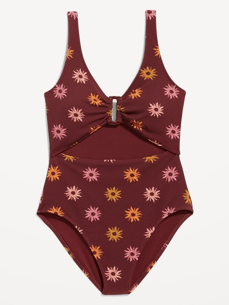 Textured One-Piece Cut-Out Swimsuit