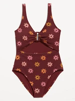 Textured One-Piece Cut-Out Swimsuit