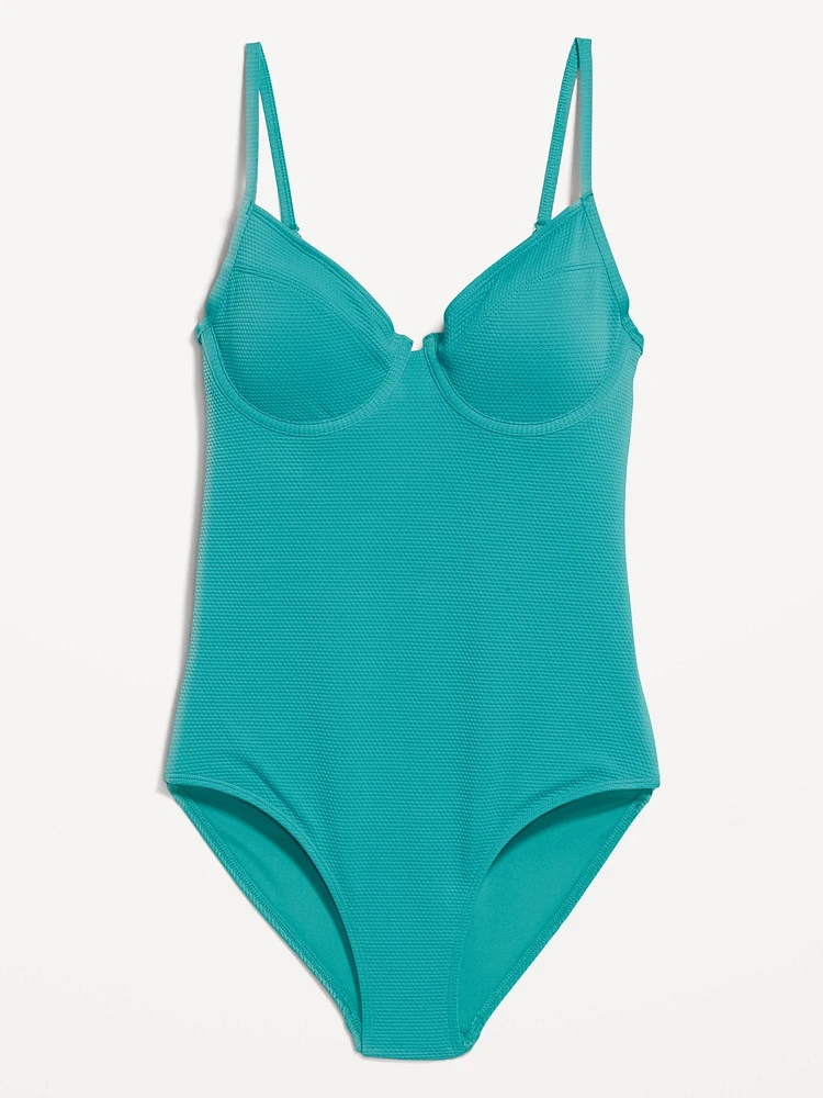 Textured One-Piece Balconette Swimsuit
