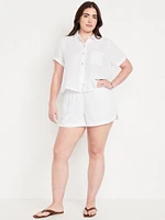 High-Waisted Crinkle Gauze Shorts -- 4-inch inseam