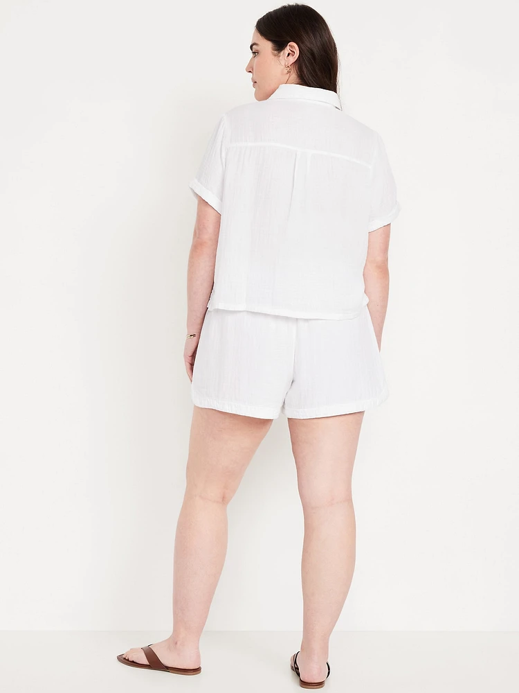 High-Waisted Crinkle Gauze Shorts -- 4-inch inseam