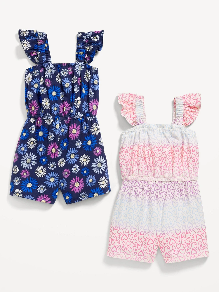 Sleeveless Ruffle-Trim One-Piece Romper 2-Pack for Toddler Girls
