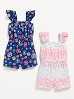 Sleeveless Ruffle-Trim One-Piece Romper 2-Pack for Toddler Girls