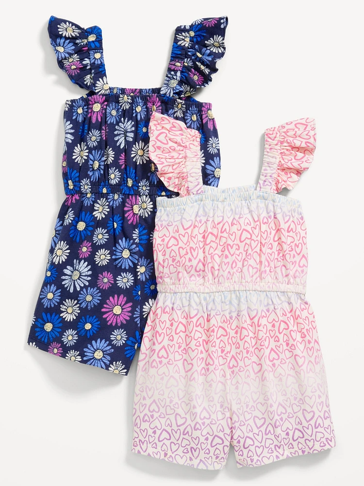 Sleeveless Ruffle-Trim One-Piece Romper 2-Pack for Toddler Girls