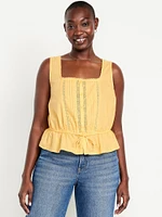 Tie-Waist Lace-Trim Top